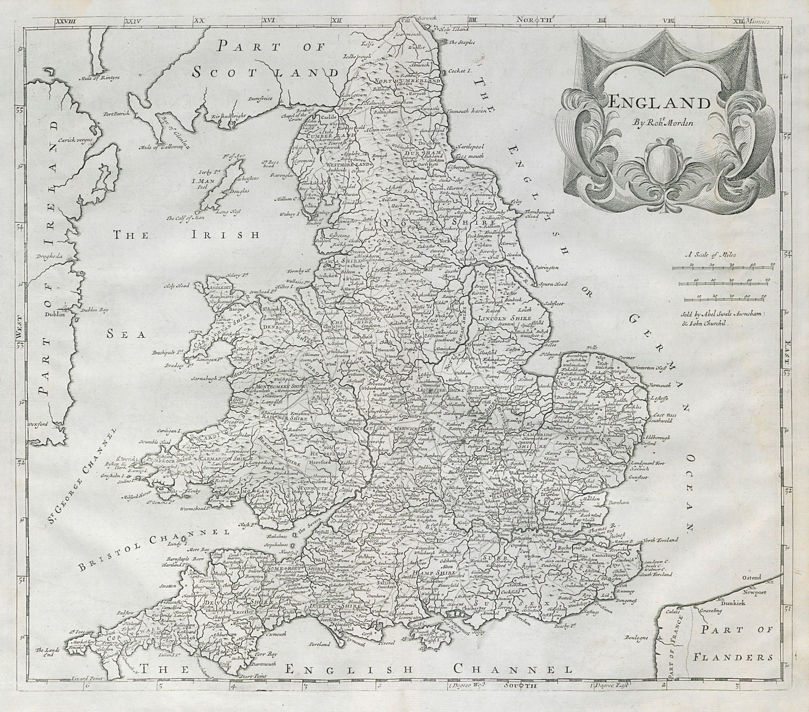 ENGLAND by ROBERT MORDEN from Camden's Britannia 1722 old antique map chart